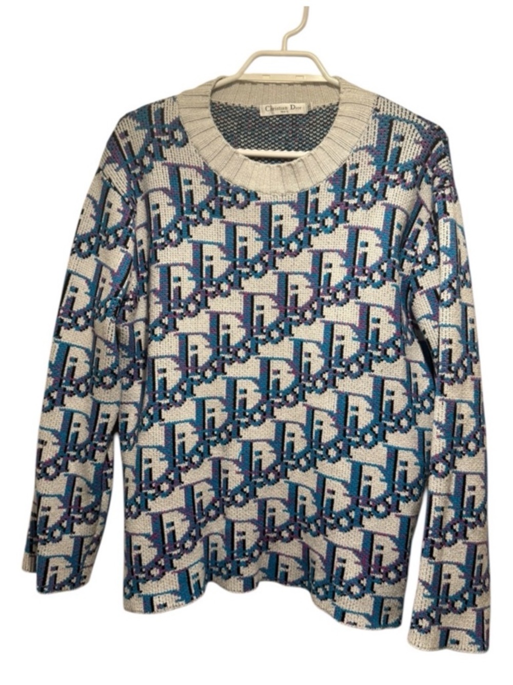 Dior Cream Crewneck Sweater with Blue & Purple Monogram